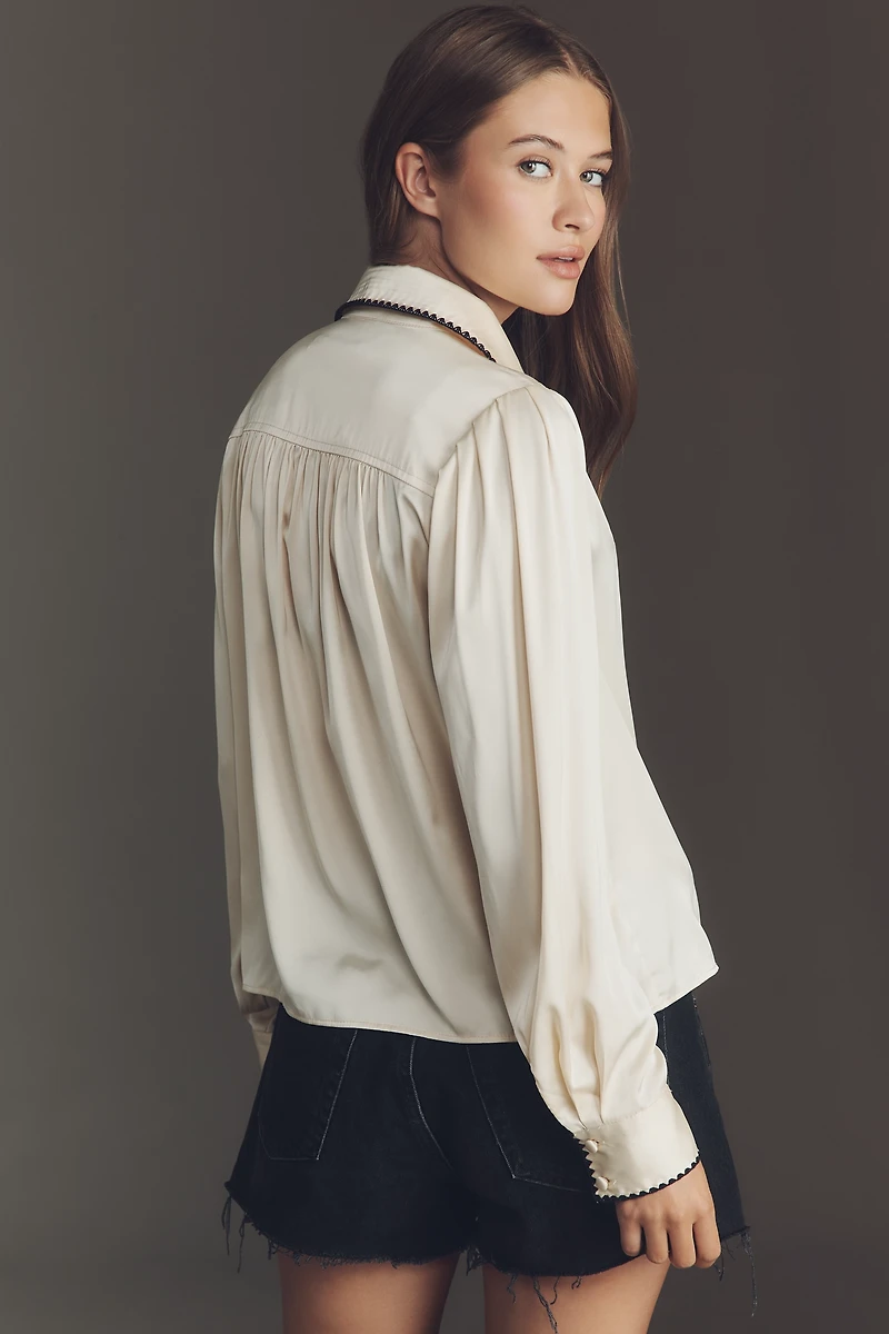 Hutch Kodie Long-Sleeve Silky Buttondown Blouse