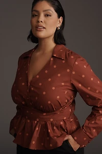 Hutch Long-Sleeve Wrap-Front Peplum Blouse