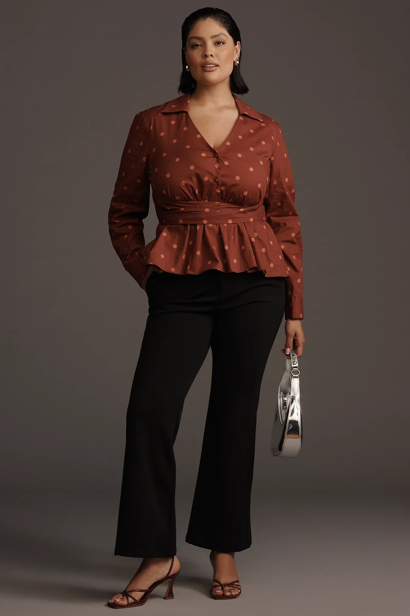 Hutch Long-Sleeve Wrap-Front Peplum Blouse