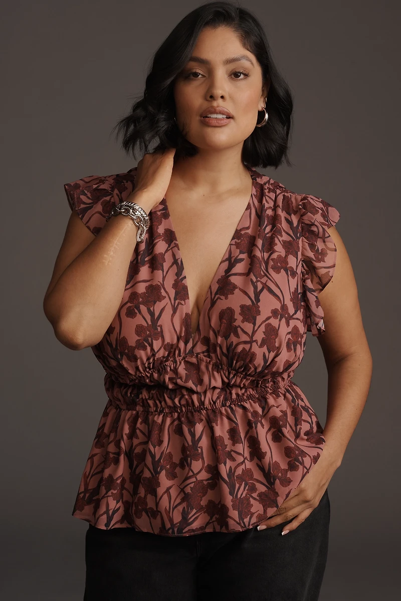 Hutch Flutter-Sleeve V-Neck Blouse