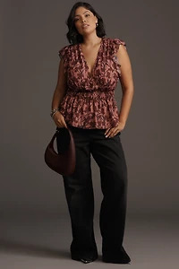 Hutch Flutter-Sleeve V-Neck Blouse