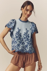 The Lainie High-Neck Lace Cutwork Blouse