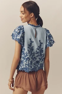 The Lainie High-Neck Lace Cutwork Blouse