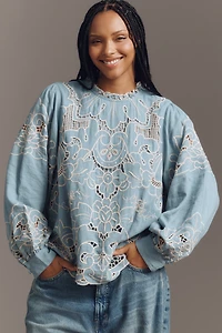 The Lainie Long-Sleeve Lace Cutwork Blouse