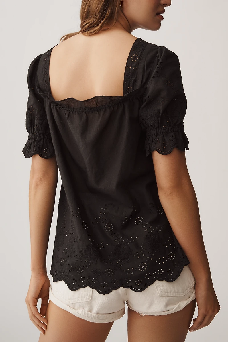 By Anthropologie Puff-Sleeve Eyelet Top