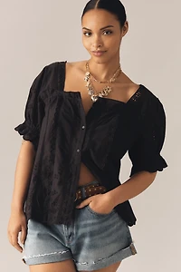 By Anthropologie Puff-Sleeve Eyelet Top