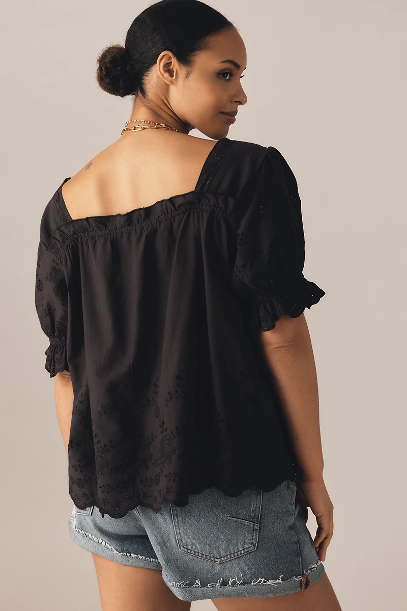 By Anthropologie Puff-Sleeve Eyelet Top