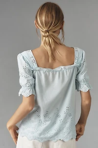 By Anthropologie Puff-Sleeve Eyelet Top