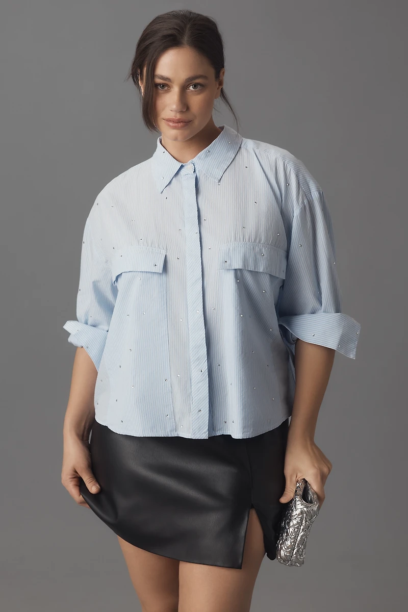 Maeve Patch Pocket Crop Buttondown Shirt
