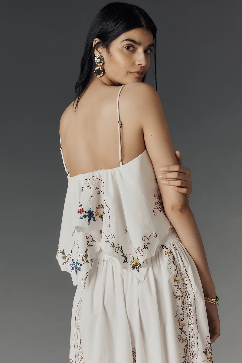 By Anthropologie Hanky Crop Cutwork Tank