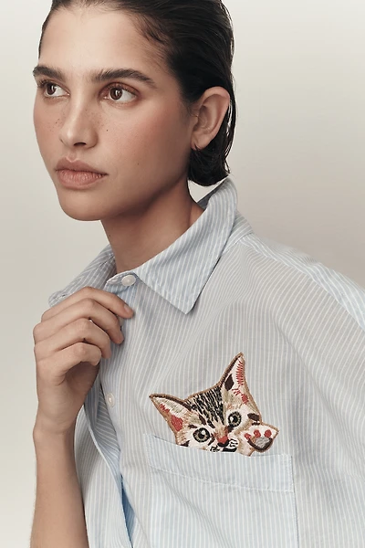 Mabel Boxy Oxford Embroidered Shirt by Maeve