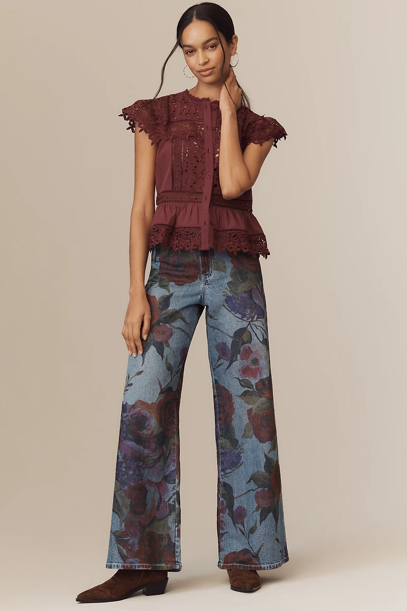 By Anthropologie Sleeveless High-Neck Lace-Inset Blouse
