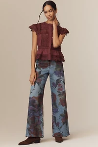 By Anthropologie Sleeveless High-Neck Lace-Inset Blouse