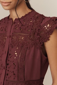 By Anthropologie Sleeveless High-Neck Lace-Inset Blouse
