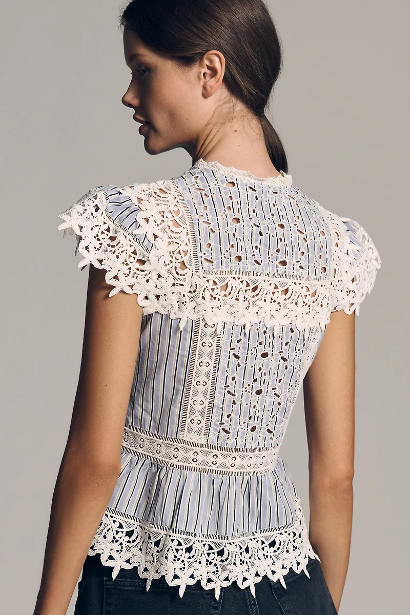 By Anthropologie Sleeveless High-Neck Lace-Inset Blouse