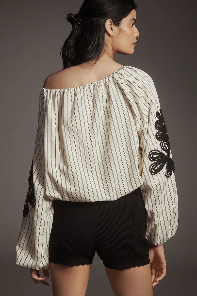 By Anthropologie Off-the-Shoulder Bubble-Hem Top