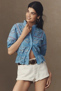 Maeve Eyelet Buttondown Peplum Blouse