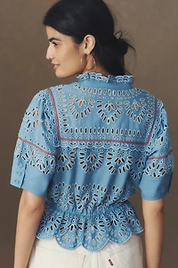 Maeve Eyelet Buttondown Peplum Blouse