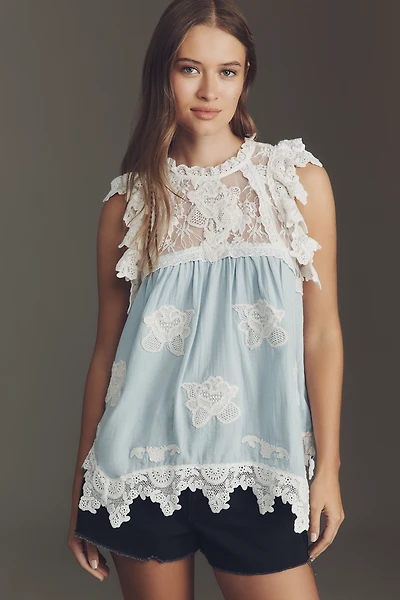 By Anthropologie Lace Appliqué Swing Top