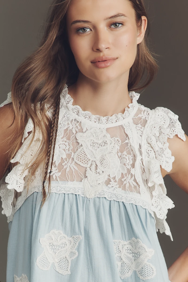 By Anthropologie Lace Appliqué Swing Top