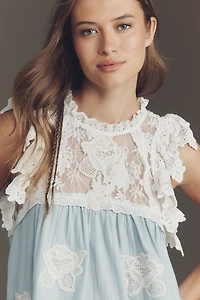 By Anthropologie Lace Appliqué Swing Top
