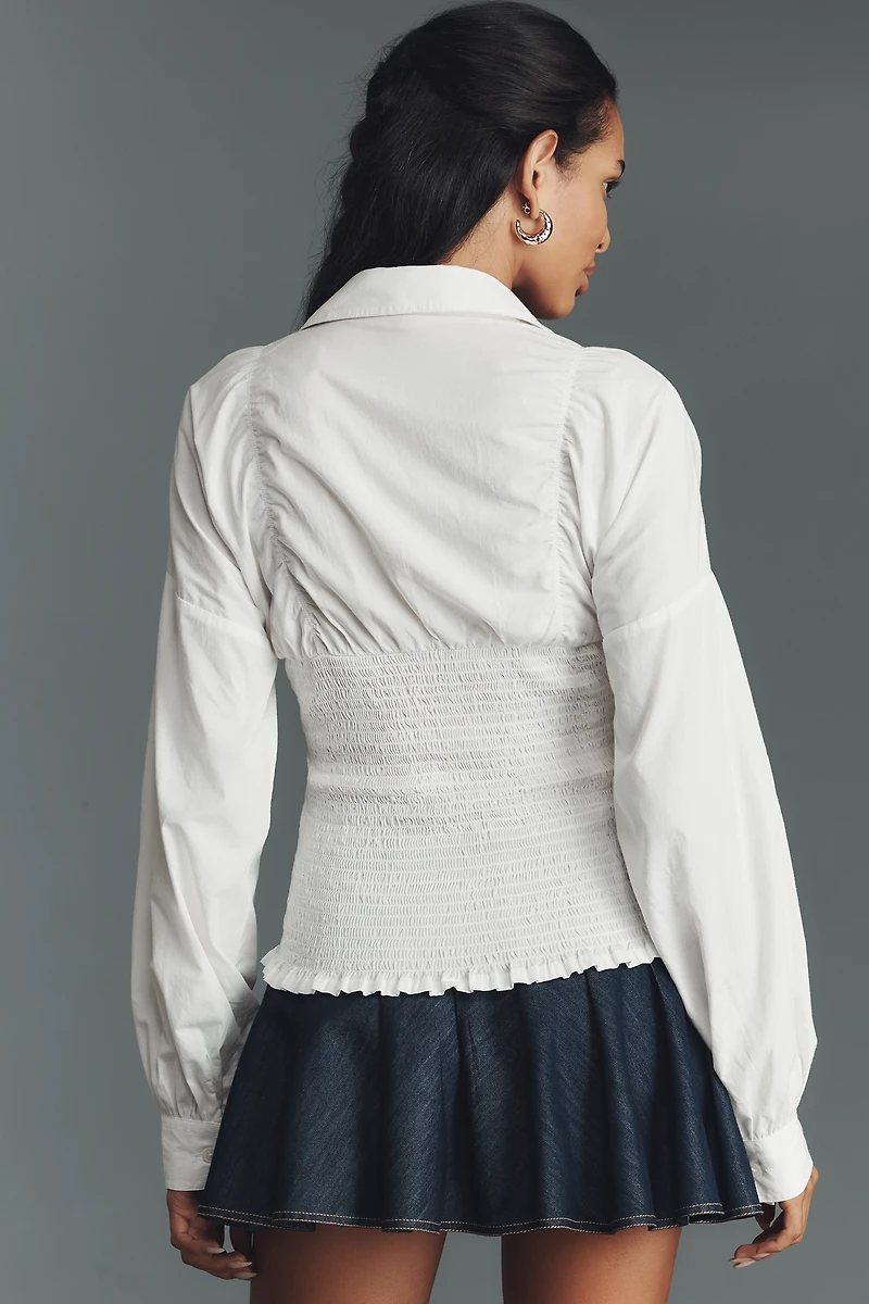 Maeve Smocked Corset Buttondown Shirt