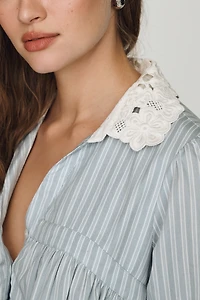 By Anthropologie Long-Sleeve Collared Babydoll Top