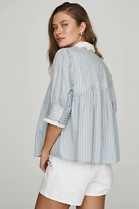 By Anthropologie Long-Sleeve Collared Babydoll Top