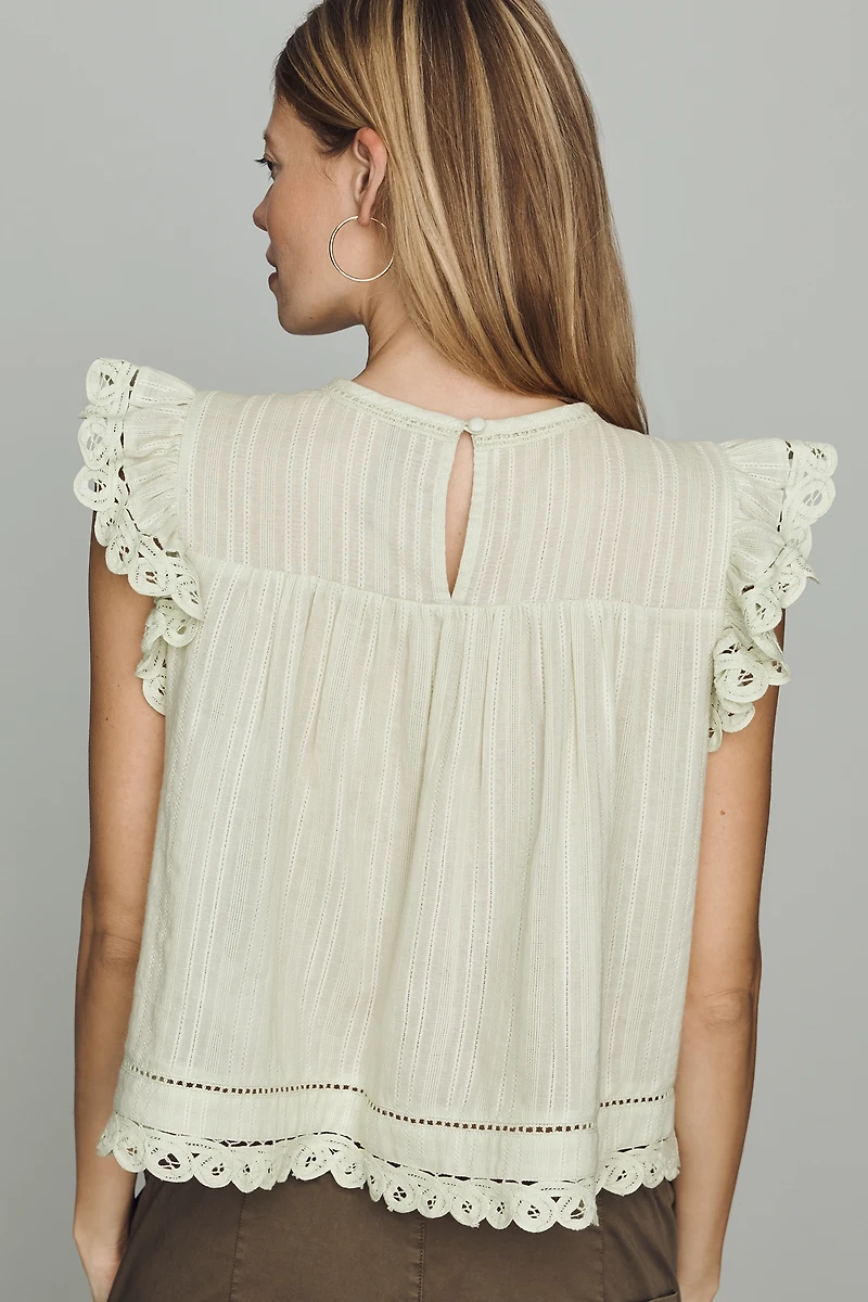 By Anthropologie Lace Flutter Top