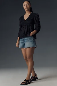 By Anthropologie Ruched-Sleeve Smocked Blouse