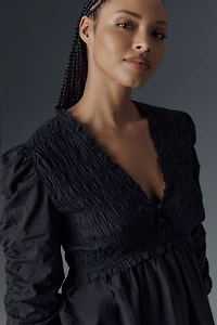 By Anthropologie Ruched-Sleeve Smocked Blouse