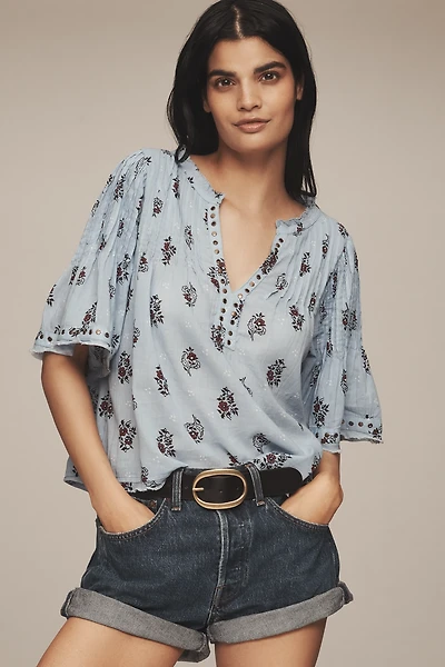 By Anthropologie Pintuck Short-Sleeve Swing Top