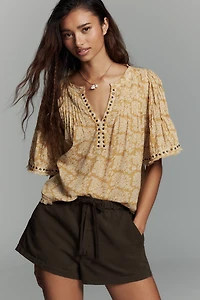 Trina Pintuck Short-Sleeve Swing Top