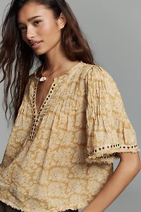 Trina Pintuck Short-Sleeve Swing Top