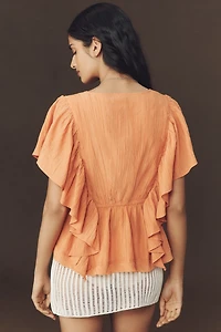 By Anthropologie Flutter-Sleeve Blouse