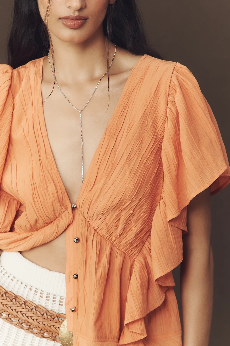 By Anthropologie Flutter-Sleeve Blouse