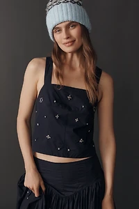 Maeve Short-Sleeve Sheer Embellished Blouse