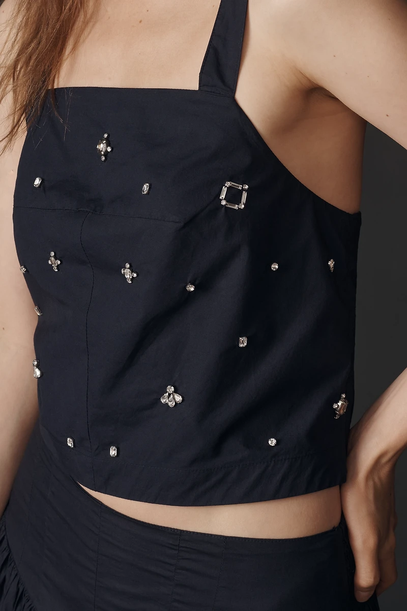 Maeve Short-Sleeve Sheer Embellished Blouse