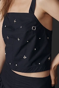 Maeve Short-Sleeve Sheer Embellished Blouse