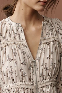 By Anthropologie Long-Sleeve Puffy Zip-Front Blouse
