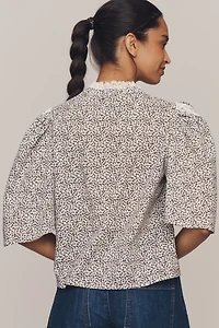 By Anthropologie Cape-Sleeve Lace-Trim Blouse