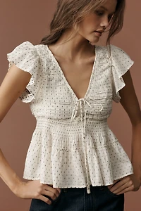 By Anthropologie Flutter-Sleeve Blouse
