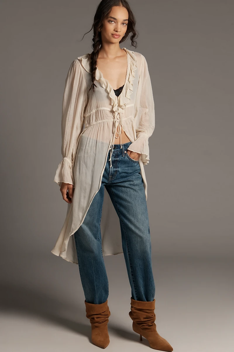 By Anthropologie Long-Sleeve Ruffled Duster Top