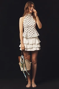 Maeve High-Neck Peplum Sleeveless Top