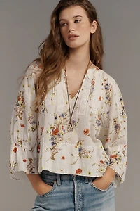 By Anthropologie Cotton Pintuck V-Neck Blouse