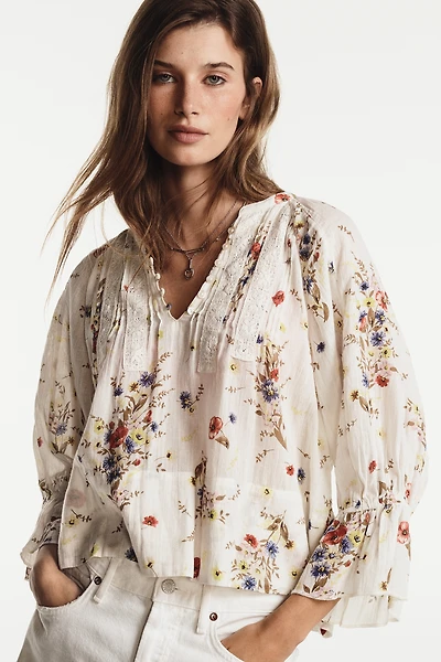 By Anthropologie Cotton Pintuck V-Neck Blouse