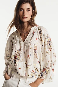 By Anthropologie Cotton Pintuck V-Neck Blouse