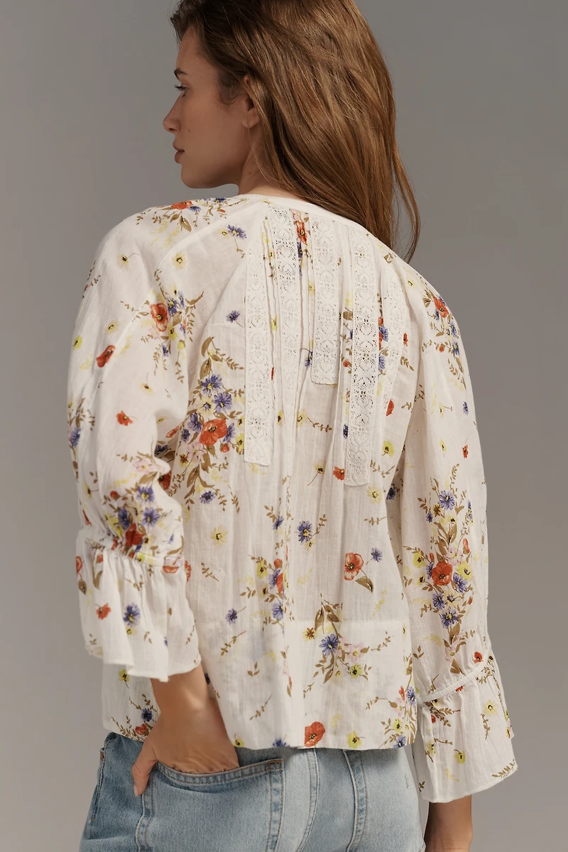 By Anthropologie Cotton Pintuck V-Neck Blouse