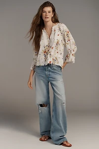 By Anthropologie Cotton Pintuck V-Neck Blouse