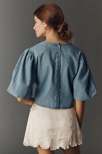 Maeve Puff-Sleeve Embroidered Blouse